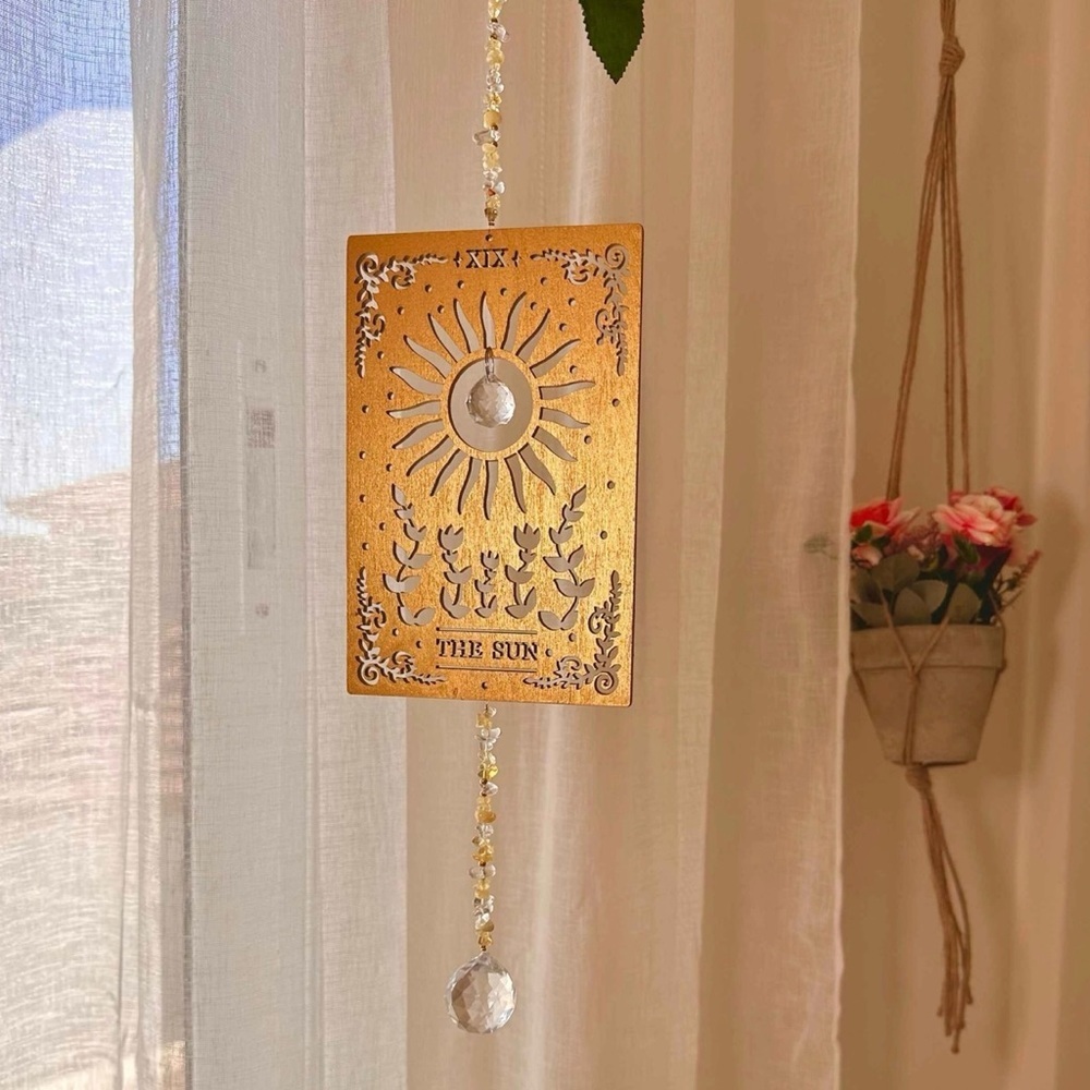 Wooden The Sun Tarot Card Suncatcher